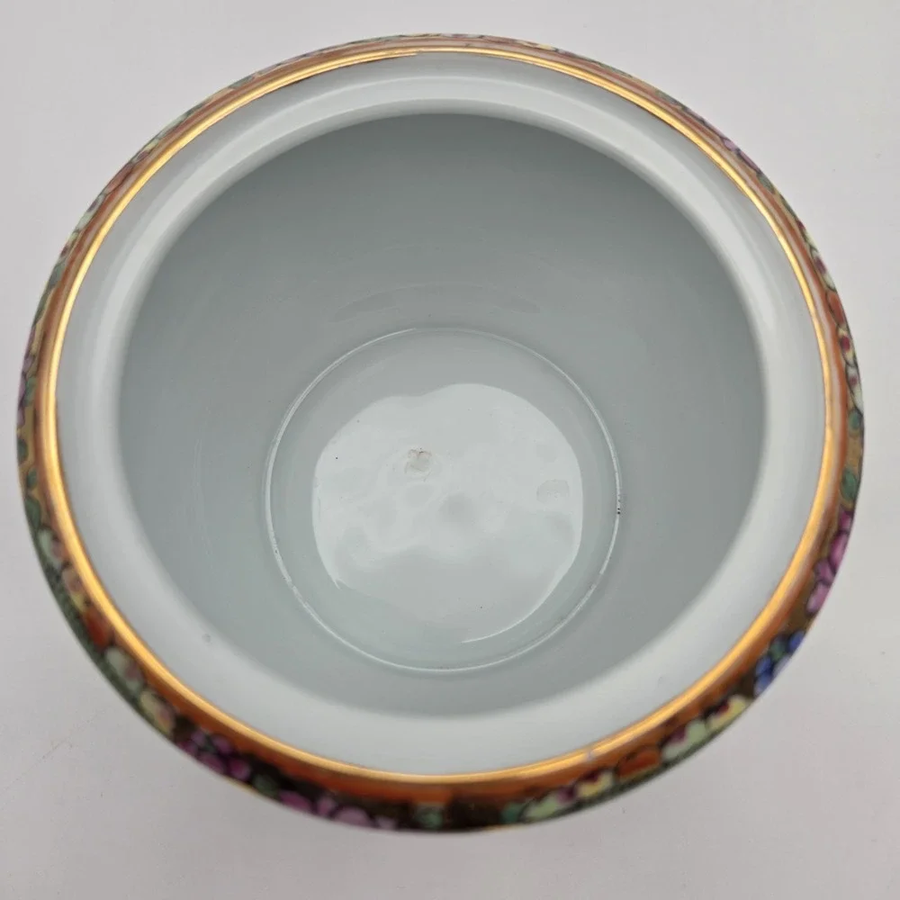 Vintage Cantonese Famille Rose Medallion Porcelain Tea Set Peonies Butterflies